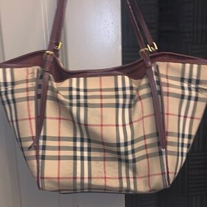 Authentic & Preloved Authentic Burberry Leather and ClassicCanvas Plaid Tote Bag
